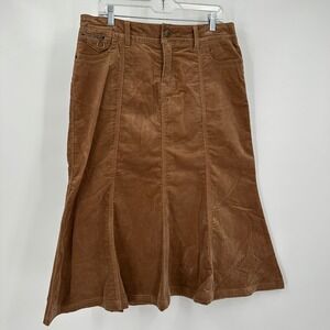 Womens Old Money Corduroy Midi Skirt Size 11/12 Brown Minimalist Academia